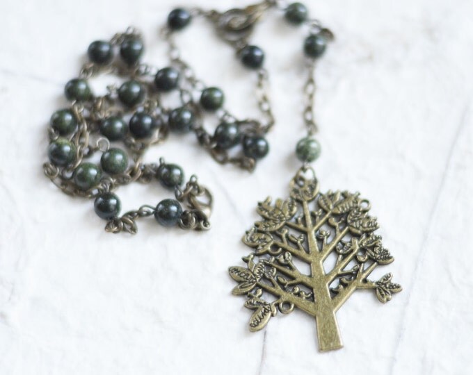 SALE! Tree Of Life // Necklace metal brass, beads of stone coil // Nature // Vintage, Rustic // Fashion, Style, Beauty // 2015 Best Trends