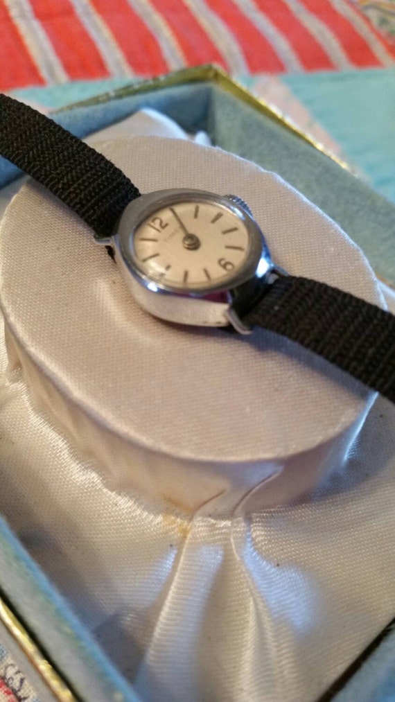 Vintage Ladies Timex Wrist Watch with Black Ribbon Band