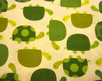 Children's Green Turtle Cotton Fabric on Cream Background by Robert Kaufman Urban Zoologie by Anne Kelle