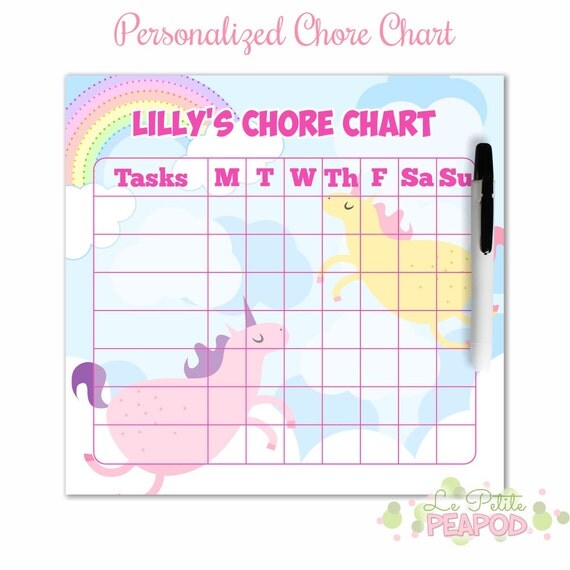 unicorn chore chart personalized dry erase childrens