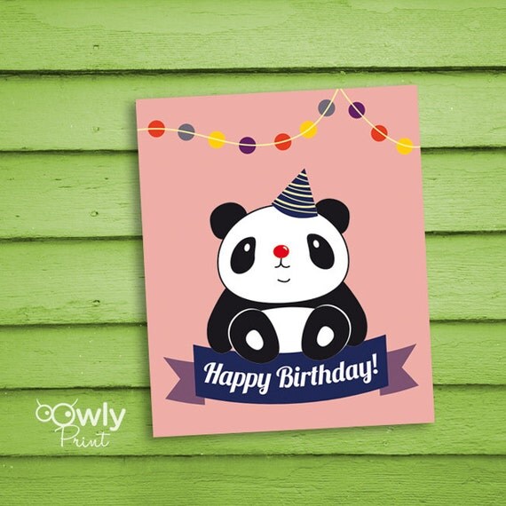 Printable Panda Happy Birthday Card. Ready to print by Owlyprint