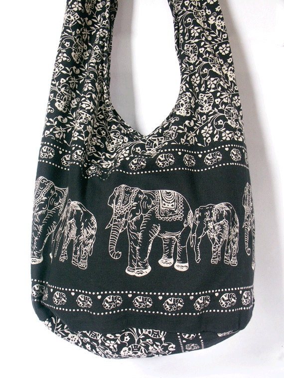 Tote bag Cross body Black Cotton fabric Hobo Large bag Hippie