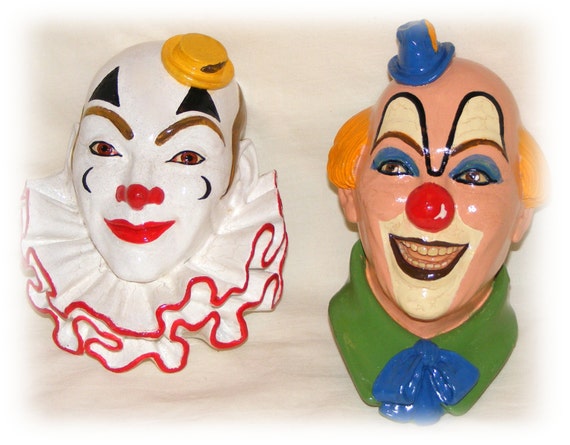 Vintage Ceramic Clown Heads Price Reduced Gorgeous