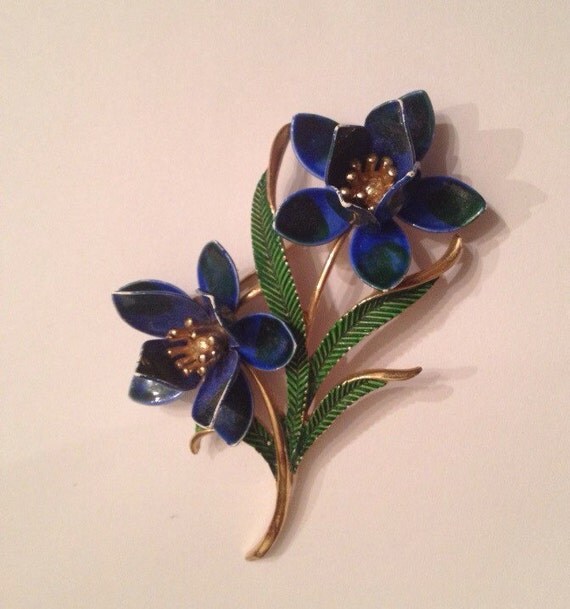 Vintage Crown Trifari Blue Enamel Painted by Stellavintagejewelry