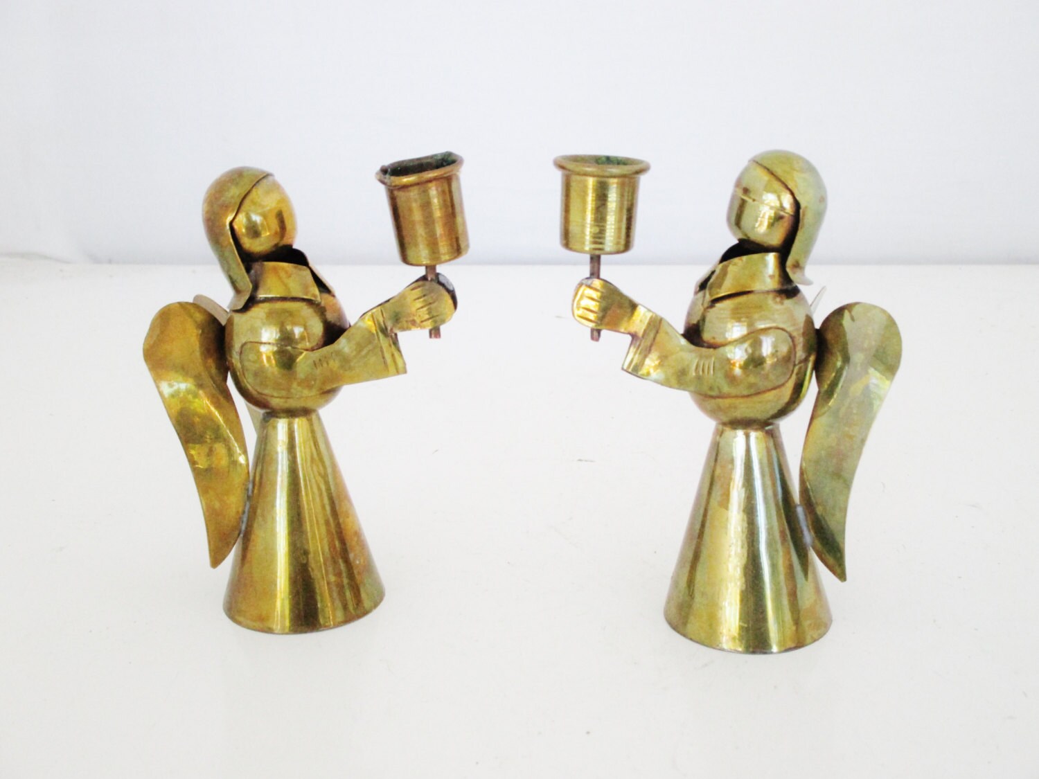 Brass Angel Candlesticks Vintage Brass Angel by TheDustyOldShack