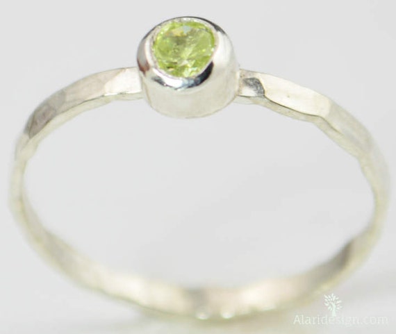 Small Peridot Ring, Hammered Silver, Stackable Rings, Mother's Ring ...