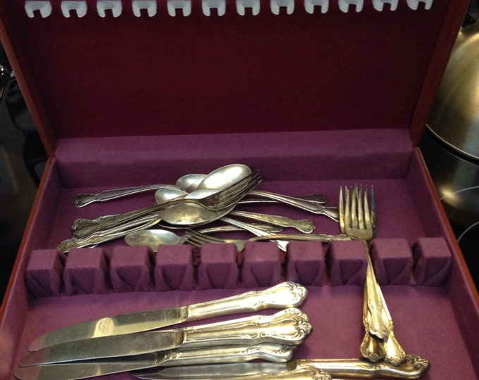 Storewide 25% Off SALE Vintage Rogers Silver Plate Flatware Service with Original Wood Storage Box