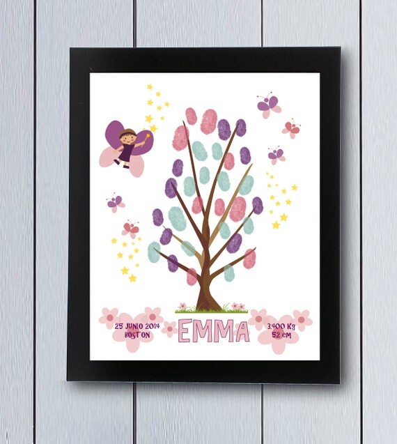 First Birthday Guest Book Baby Shower guestbook Fairy fingerprint tree