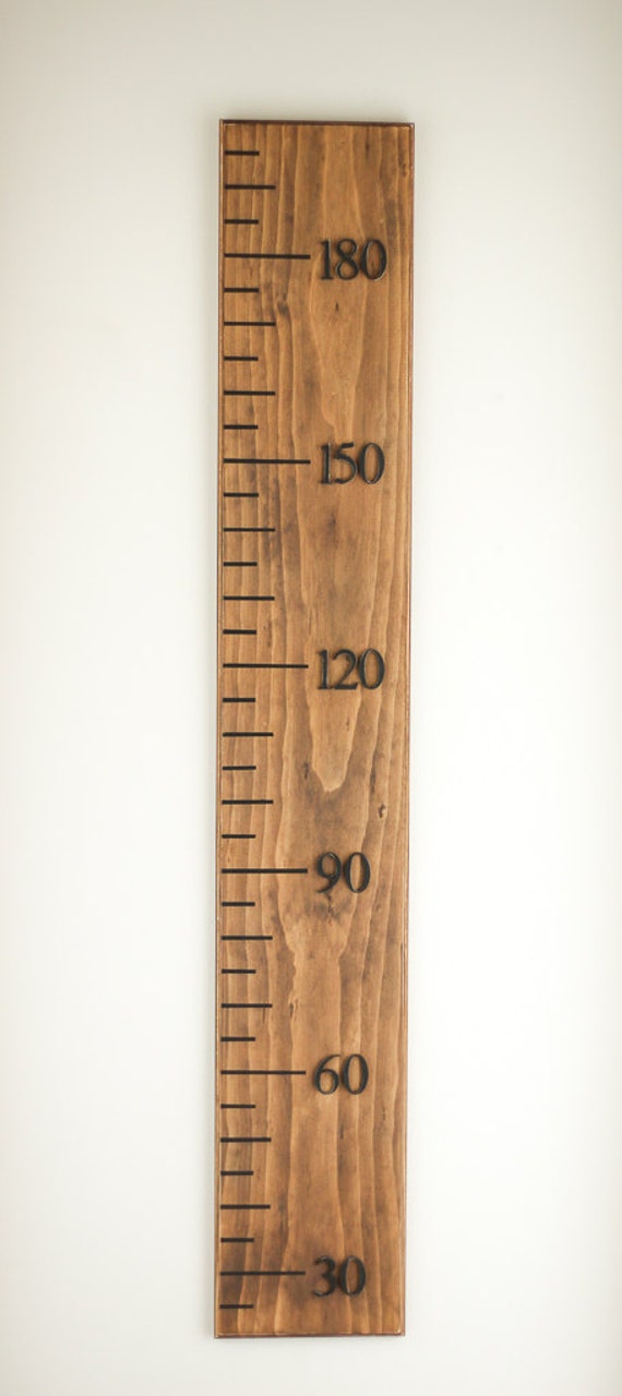 Growth Chart wooden metric ruler walnut stain range by BanksiaLane