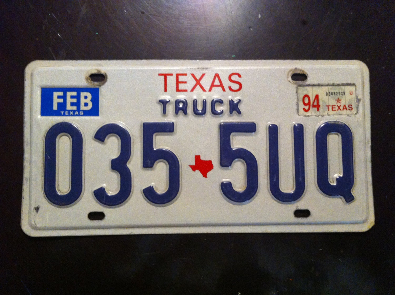 Texas Truck License Plate 035 5UQ Red White Blue by LindaMckeeArt