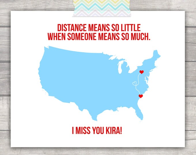Custom Map Print - Long Distance Relationship, Far Away, Custom Colors, Quote and Location! FREE SHIPPING!