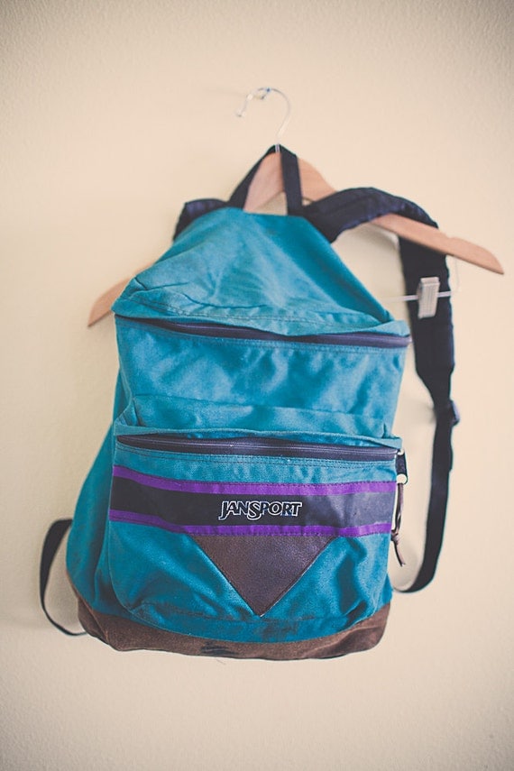 Vintage 80's Backpack Jansport Turquoise with Leather