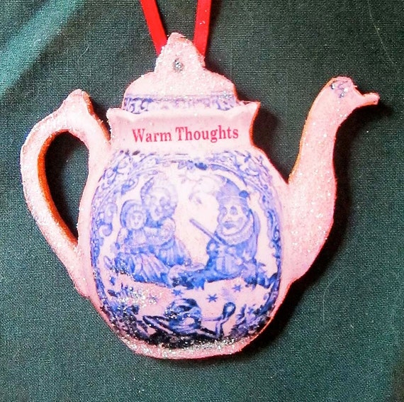 Punch and Judy, Spode Teapot, Christmas Ornament, Handcrafted Wood