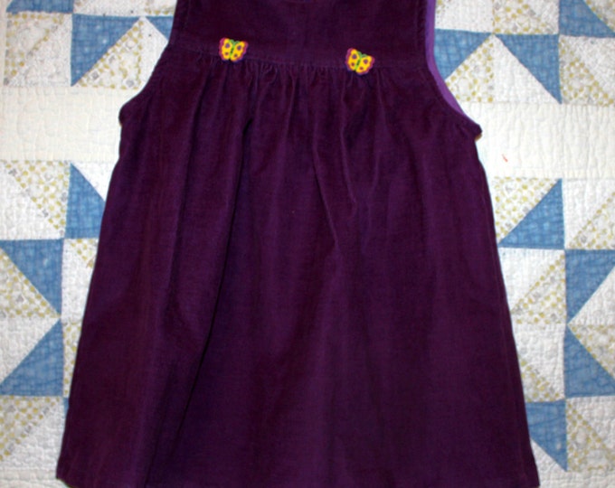 HALF PRICE ** Girl's Purple Corduroy Jumper and Flower print blouse. Size 2 Hand painted buttons accent empire waist