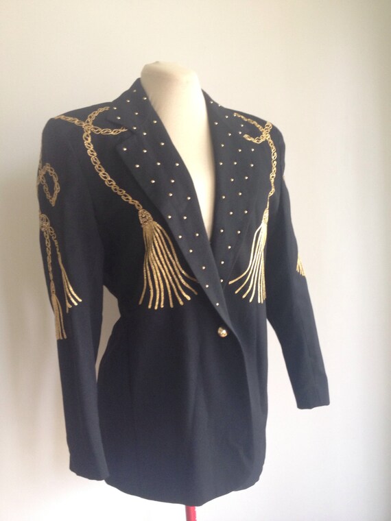 Vintage Escada Glam Baroque Blazer 80s Gold Tassel Jacket