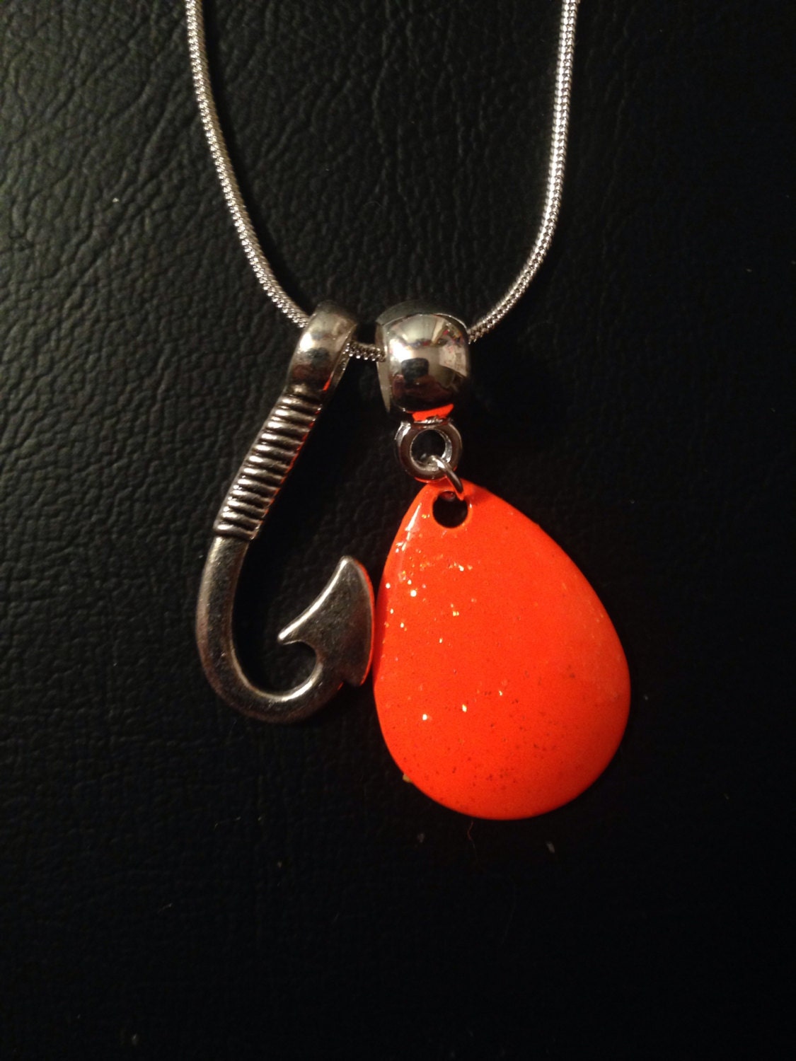 Fishing lure spinner necklace with fish hook charm silver