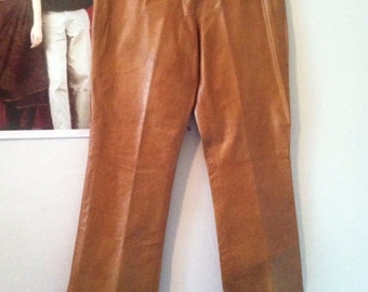SALE Vtg 70s90s Faux Leather Pants Caramel Light Brown Fall Color Size ...