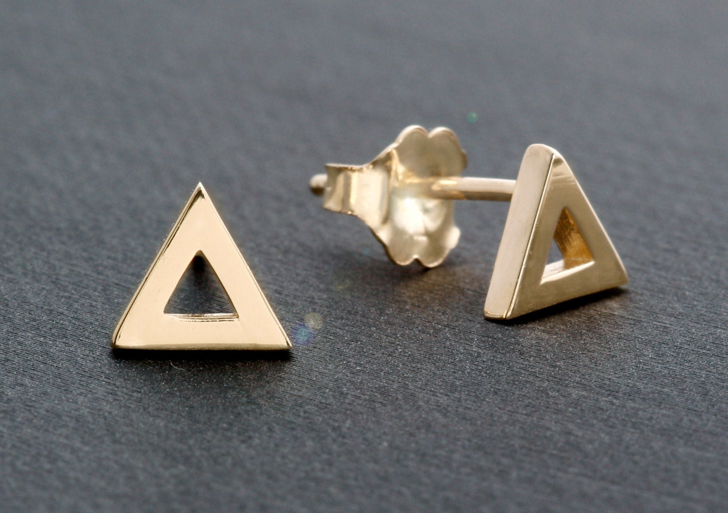 Triangle Shape 14k Gold Stud Earrings: Open Geometric by AUDORE