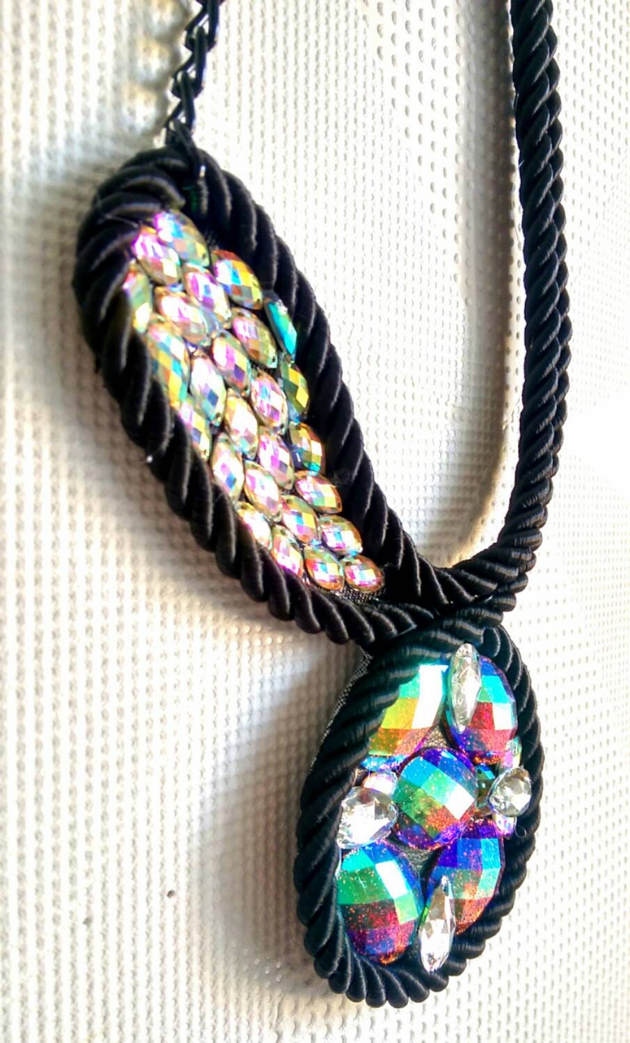 Black cord necklace Ab crystal necklace by SaraKeyHandmade on Etsy