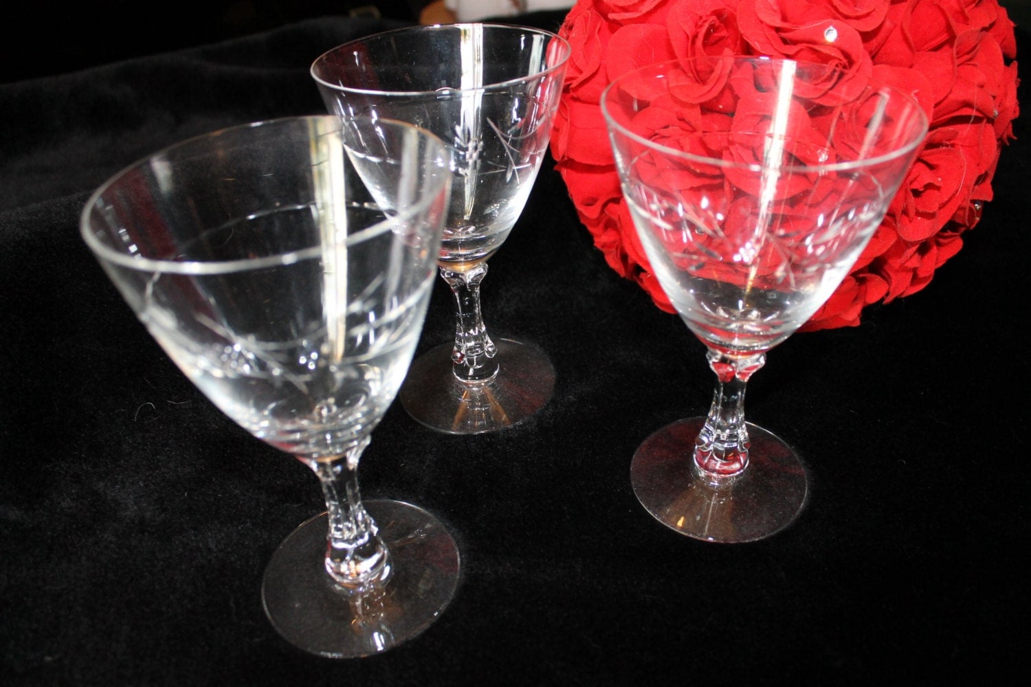 Set of 3 Fostoria Etched Crystal Stemware by MagnoliaRestorations