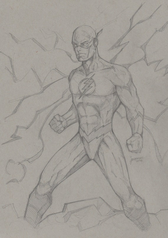 Items similar to Flash Full Body Sketch 9 x 12 Drawing on Etsy