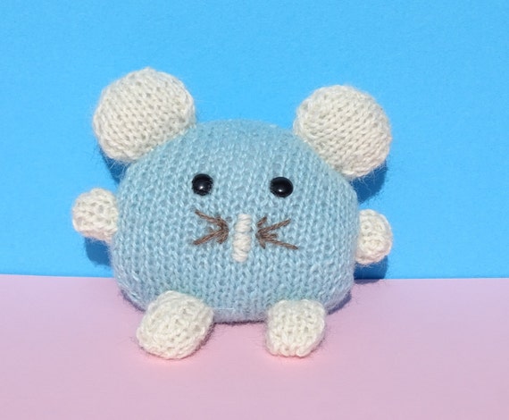 SALE 30% OFF Hand Knitted Mouse Blue Toy Alpaca Toy Wool