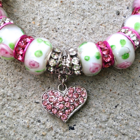 Floral Heart Bracelet Charm Bracelet Jewelry Gift Cuff