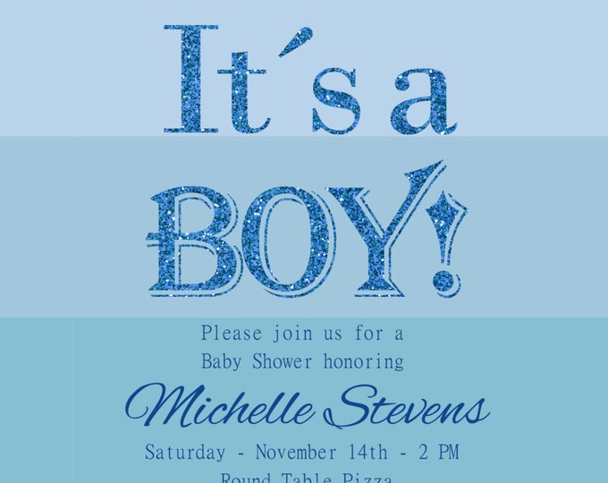 Babyboy shower invitation - Babyshower Invitation - Glitter invite - Printable babyshower invite-