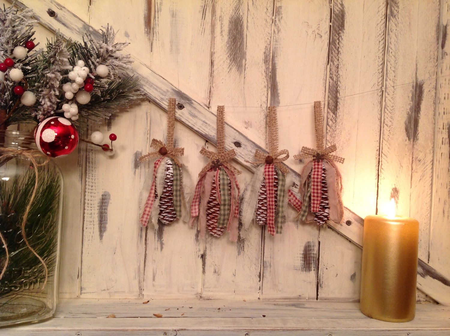 Christmas Rustic Ornaments Tree Decor Pinecones -Set of 4