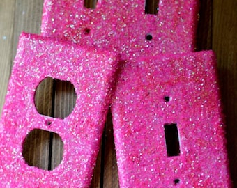 Decorative Hot Pink Glitter Lightswitch (Light Switch) plate & Outlet Cover