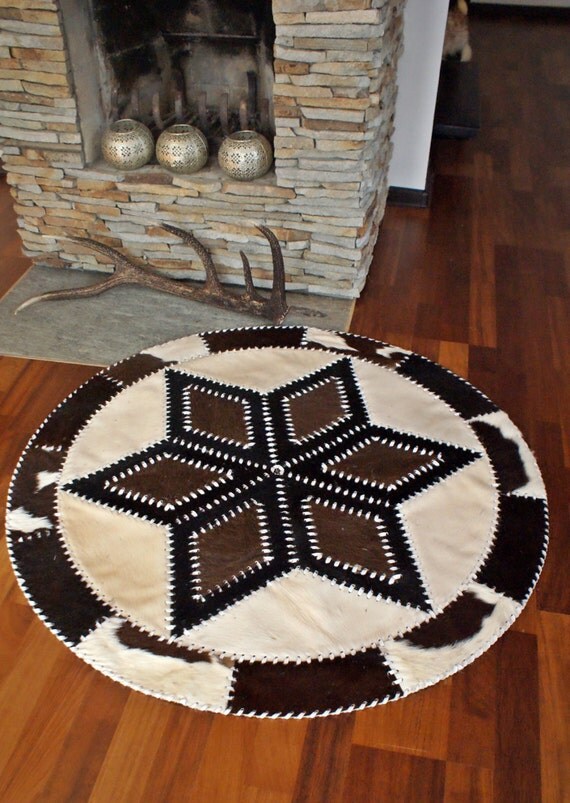 Beautiful round Cow hide cowhide RUG Brown Black by ExclusiveRug