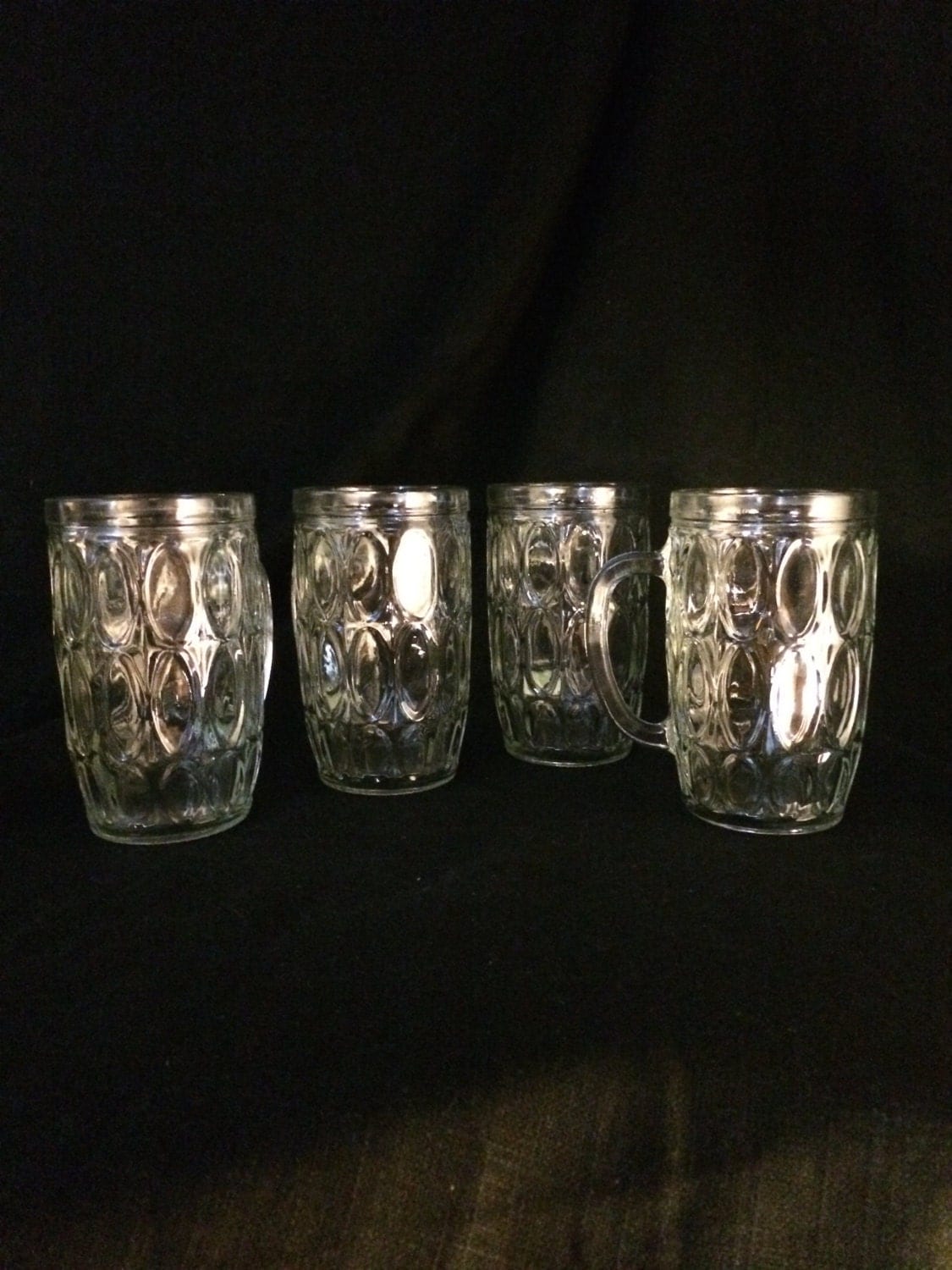 Set of 4 Retro Oval Pattern Clear Glass Beer Mugs Haute Juice