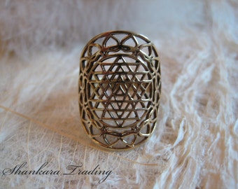 Sri Yantra Mandala Ring, Sacred Geometry, Yoga Jewelry, Hindu Goddess, Sri Chakra, Brass Ring, Tribal Ring, Bohemian Jewellery
