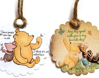 Gift Tags - Classic Winnie The Pooh, Favor Tags,Thank You Tags,Birthday Party Decoration,Party Bag Tags,Baby Shower Favor Tags,Pooh Tags