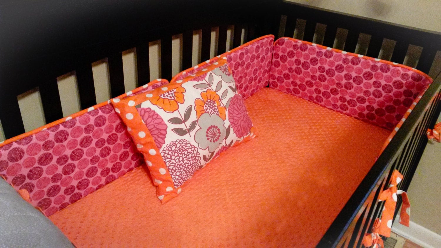 Reversible Crib Bumper Pads Large Piping Nursery Decor Baby