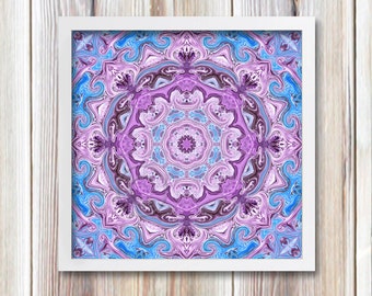 Mandala Art, Printable Wall Decor, 7.5 inch Meditation Art, Lavender Blue Mandala Print Image, New Age Art, Mandala wall art