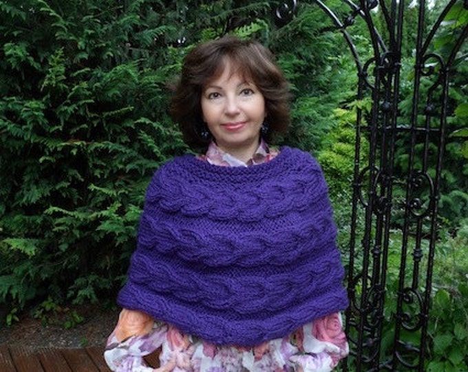 Knit Women Purple Capelet, Purple Loop scarf, Shoulder Warmer, Neck warmer, Spring Accessories, Hand knit Little poncho, Mother's day gift