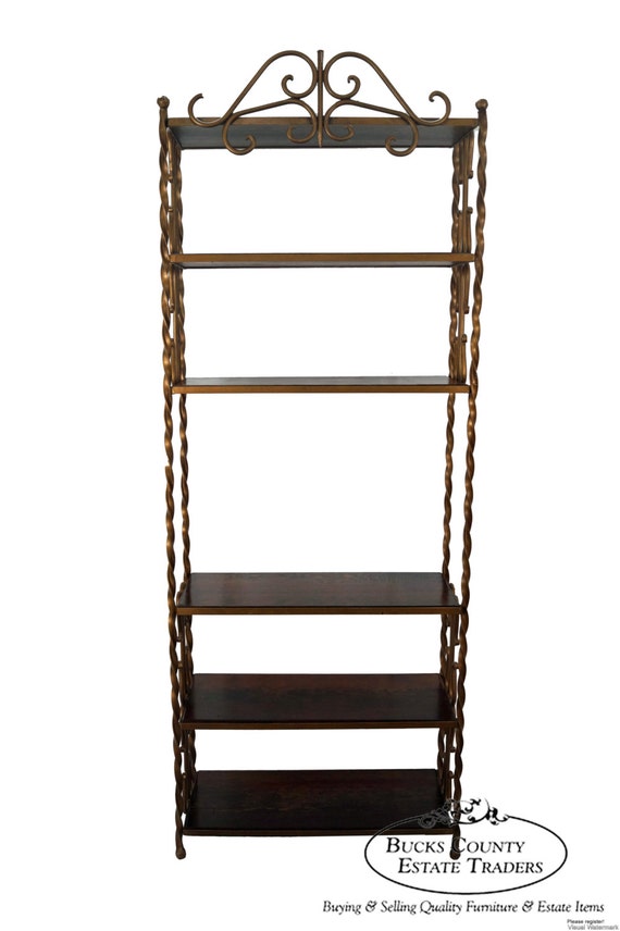 Vintage Wrought Iron Gilt Metal Tall Etagere Bookcase