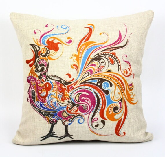 Chicken pillow cover cock pillow case colorful Chicken by acsoul