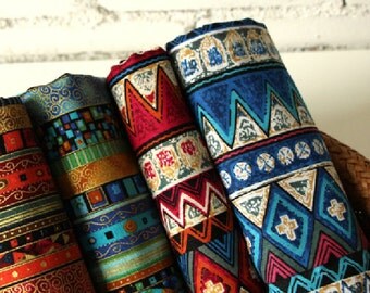 African Stripe Cotton Linen Fabric Bohemian fabric Upholstery fabric Medium Weight- 1/2 Yard - 1/2 yard