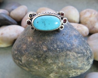 Beautiful Southwestern Style Barse Vintage Sterling Silver 925 Turquoise Garnet Ring Size 10