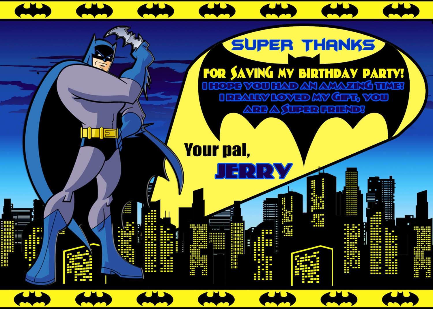 Batman Birthday Thank You Cards Batman Thank You by OKinvitations
