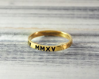Roman Numeral ring date ring Anniversary Ring 925 sterling silver ring custom Roman Numeral ring hammered ring Mothers Day Gift