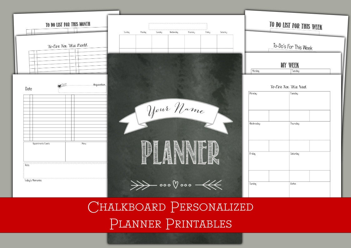 Personalized Chalkboard Print Planner by MariePughDesigns on Etsy