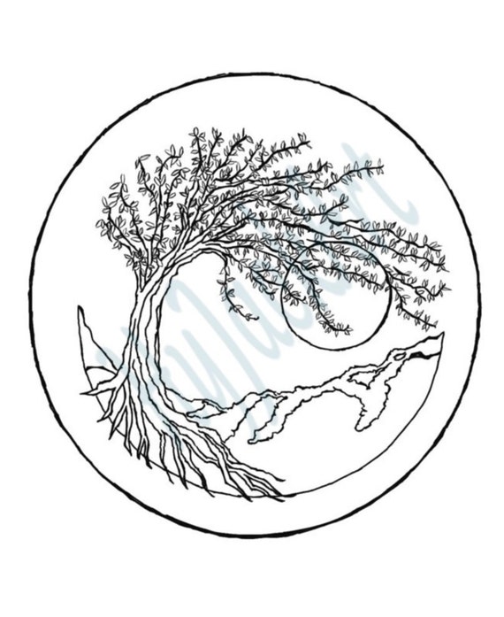 Items similar to Color Page. Moon Tree Drawing. Coloring Art 8 x10 in ...