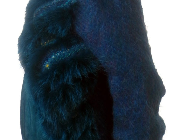 80s SOLD - Genuine Fox Fur trimmed wool mohair blend sweater