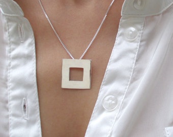 Silver Square Necklace, Square Necklace Silver, Square Necklace, Silver Geometric Necklace, Geometric Necklace, Geometric Necklace Silver