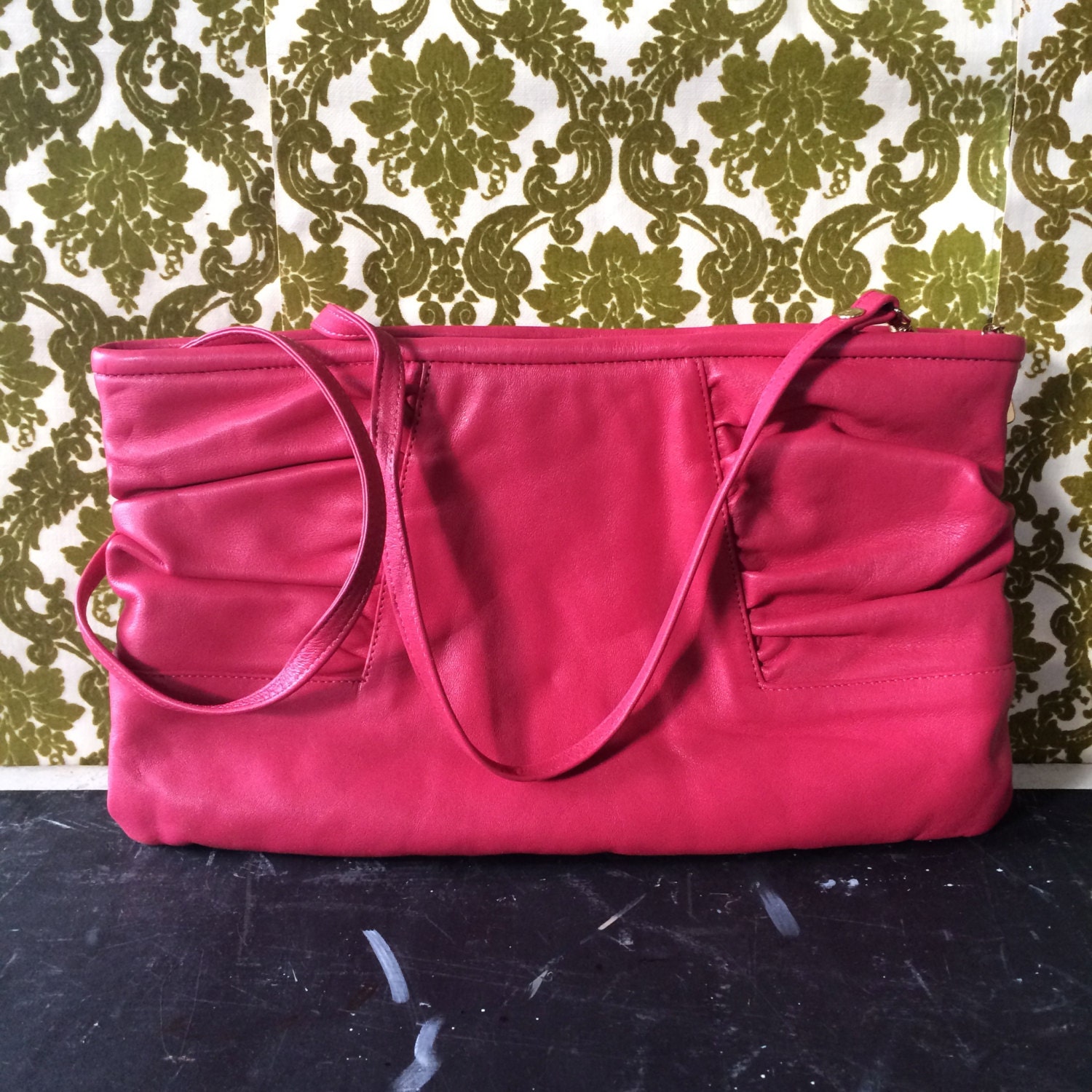 Vintage 80s Hot Pink Crossbody Purse / Leather Handbag by Brio