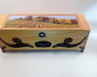 Wooden wine box, wine box ceremony, fall vineyard painting, wine box, gift box, engraved box, custom wine box, personalized box
