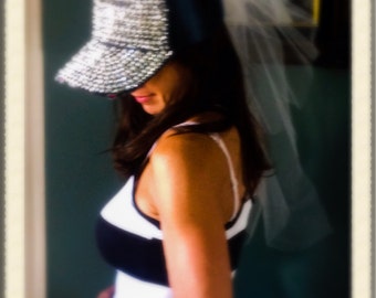Bachelorette veil, bachelorette tiara, destination wedding, bling bride hat